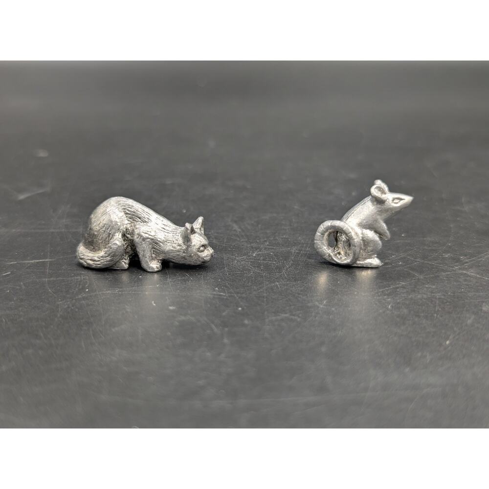 Vintage Metzke Pewter 1970 Cat and Mouse Miniature Figurines